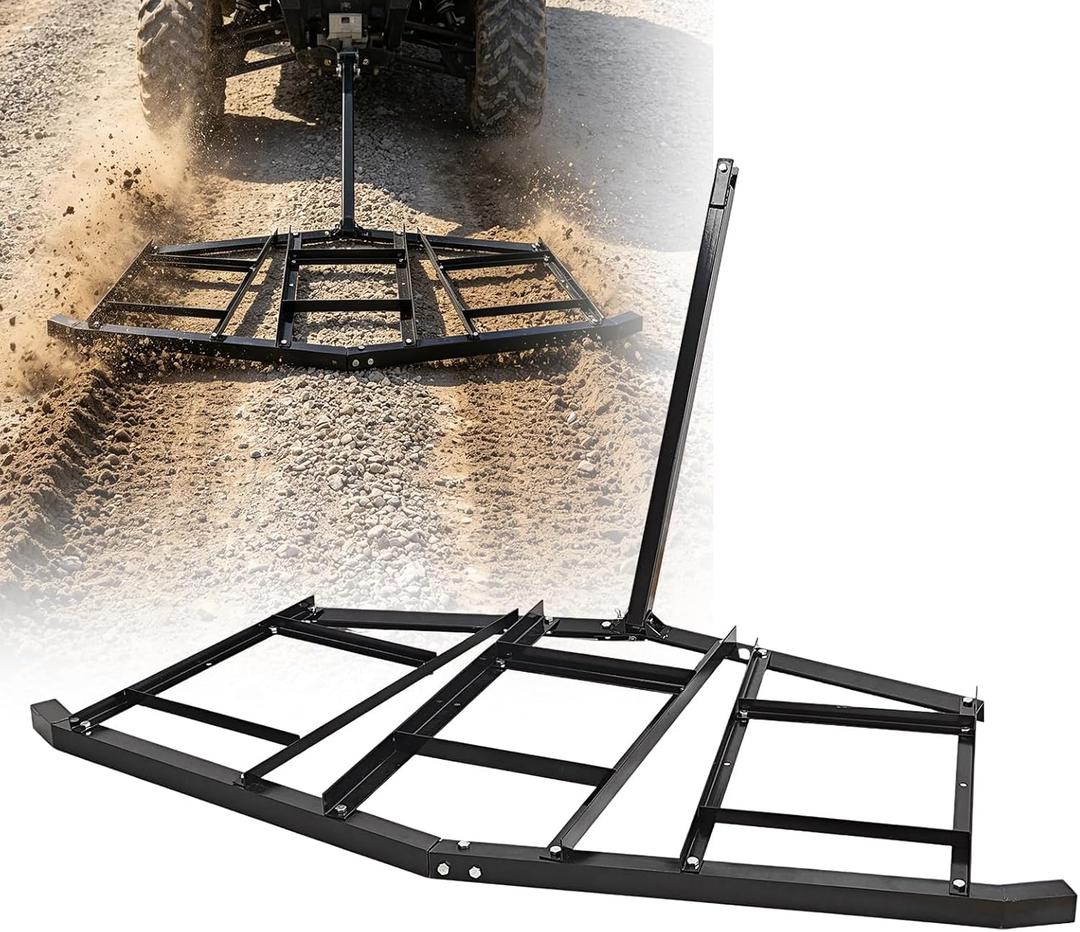 Driveway Drag, 74"-1 Heavy Duty Steel Driveway Drag Harrow with Pin-Style Hitch, Tow Behind Grader for ATV, UTV, Garden Lawn Tractors Adjustable Bars for Efficient Driveway Lawn Maintenance