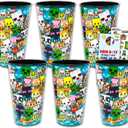 Minecraft Reusable Tumbler Cup Pack - Video Game Party Favor 6 Piece Bundle with 24 Oz Cups Plus Stickers, More | Bulk Minecraft Water Tumblers