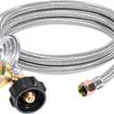 DPB 6 Ft Propane Regulator Stainless Steel Braided Hose with Propane Tank Gauge and 3/8" Female Flare Nut for QCC1 LP Gas Grill, Heater and Fire Pit Table (Stainless Steel, 6Ft)