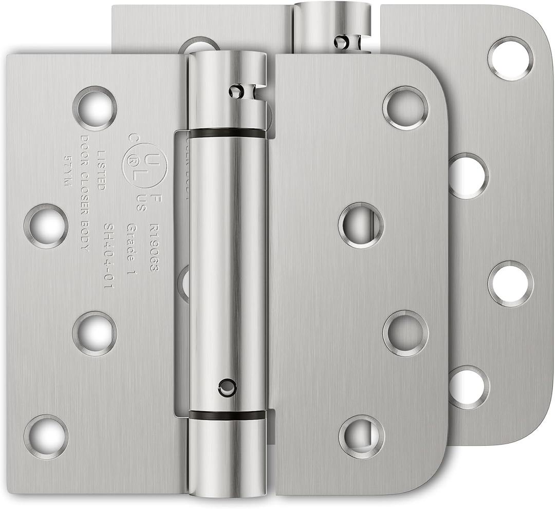 Luxbaro 2 Pack Self Closing Door Hinges, 4 Inch Spring Loaded Hinges with Square & 5/8'' Radius Corners, Adjustable Tension for Garage, Front Door, for Left and Right Hand Door, UL Listed