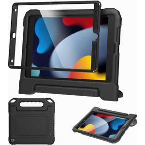 MAISON Kids Case for iPad 9th/8th/7th Generation, 2021/2020/2019 10.2 inch Case - Shockproof Protective Lightweight Handle Bumper Stand Cover with Built-in Screen Protector (Black)