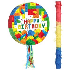 Jexine Block Piñata Set, Birthday Building Piñata with Blindfold Bat Stick