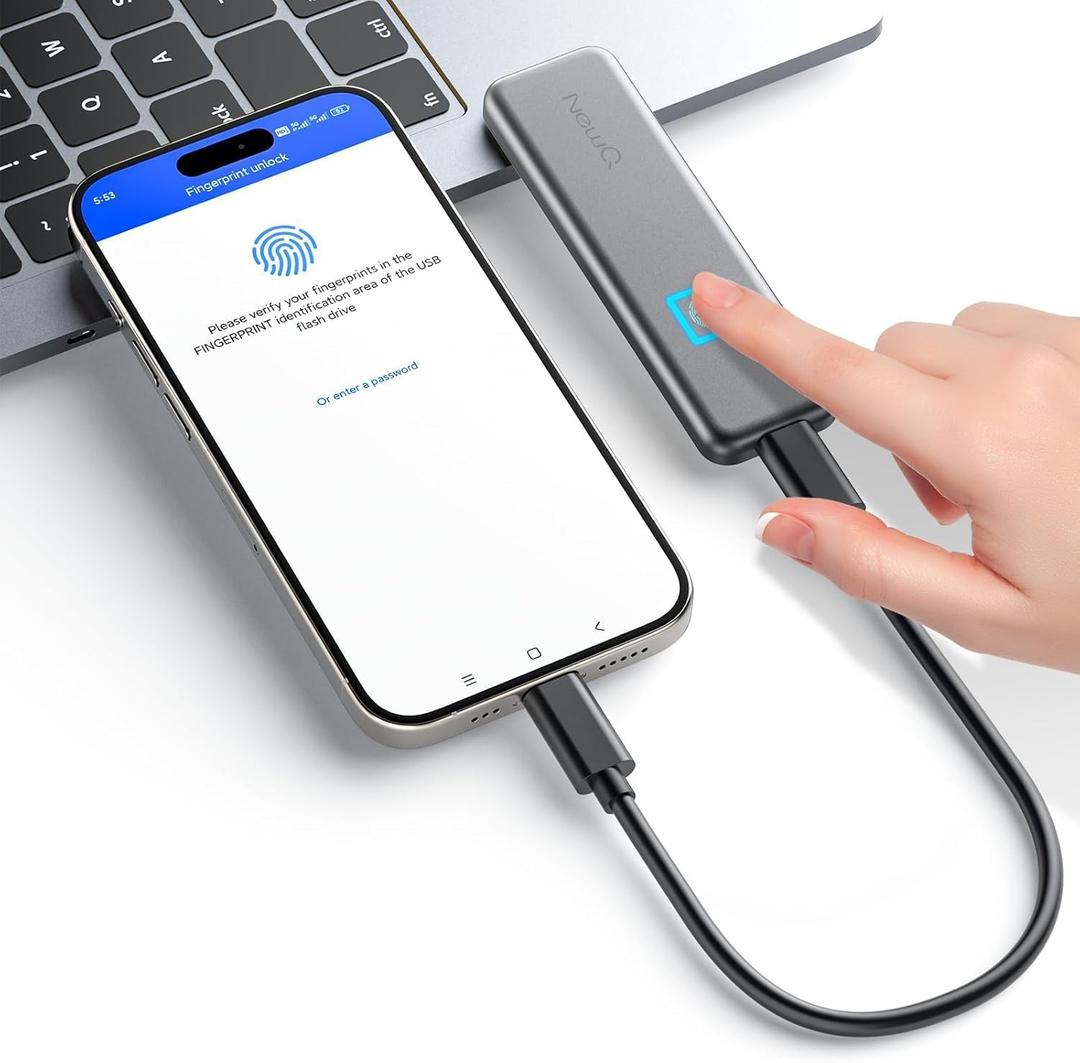2TB Touch Portable SSD for USB C Device (with No-Cost APP), Backup & Encryption, Fingerprint, External Solid State Drive for iPhone 15/16, Android, iPad, Mac/Win, PC, Laptop (Lightning No Supported)