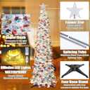 HMASYO 6 FT Pop Up Christmas Tree with 100 LED Lights & Remote, Sliver Christmas Tinsel Tree, Collapsible Artificial Pencil Tree for Home Office Party Decor, USB Powered Timer Lights, Easy Assembly (Colorful Silver)