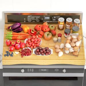 Stove Top Cover Board for Gas Stovetop, Bamboo Noodle Cutting Board for Electric Stove Top Cover Sink Chopping Board with Detachable Legs Juice Groove Restaurant Kitchen Countertop, New Home Gifts