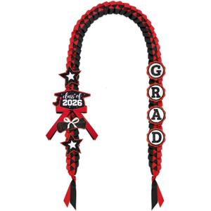 CiyvoLyeen Class of 2026 Graduation Leis with Glitter Pins Handmade Double Braided Ribbon Garland Money Holder Bowknot for Him Her Scarlet Congrats Grad Graduation Ceremony Gift Idea (Black & Red)