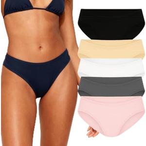 Meeloy Women's Bamboo-Viscose Underwear, Classic Bikini, High Cut Leg, Multicolor, 5-Pack