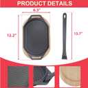 Sizzling Plate with Wooden Base for Pizza Oven and BBQ Accessories, Grizzler Pans for Outdoor BBQ Camping, 12 Inch Cast Iron Oval Pizza Pan with Removable Handle for Kitchen Stove Top, Gifts for Men