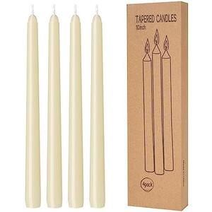 4 Pack Ivory Taper Candles - Taper Candles 10 Inch Dripless, Smokeless & Unscented - 8 Hours Long Burning - Hand Poured Tall Candlesticks - Ideal for Weddings, Dinner Parties, and Home Decor