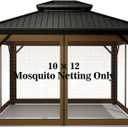 Gazebo Universal Replacement Mosquito Netting – Hugline 10' x 12' Outdoor Mesh Netting Screen 4-Panel Sidewall Curtain with Zipper (Brown)
