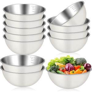 12 Pcs 2.2qt Stainless Steel Mixing Bowls Nesting Metal Prep Salad Bowls with Scale Reusable Baking Cooking Food Soup Storage Organizers for Kitchen Refrigerator