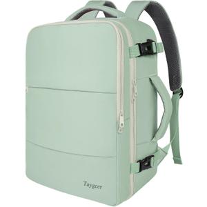 Taygeer Carry On Backpack, 35l Travel Backpack for Women Airline Approved, Cute Underseat Personal Item Travel Bag With Shoe Compartment, Casual Daypack Gifts for Friend Weekend, Green Beige (Large)