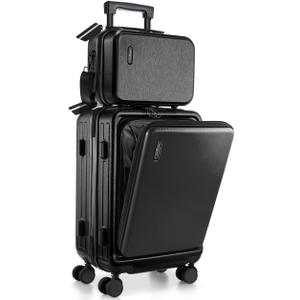 TRAVELARIM 20 Inch Carry On Luggage 22x14x9 Airline Approved, Carry On Suitcase with Wheels, Hard-shell Carry-on Luggage, Durable Luggage Carry-On, Jet Black Small Suitcase with Cosmetic Case