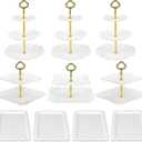 Pack of 10 NWK Cake Stand Set, with 3 x Two-Tier and 3 x Three-Tier Cupcake Stands, 4 x Appetizer Trays, 1 x Tablecloth for Birthday Bridal Baby Shower Party (Gold)
