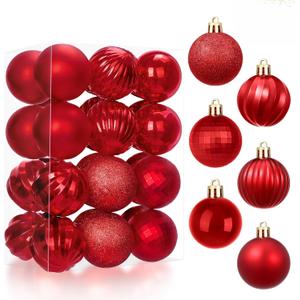 JOIEDOMI 24 Pcs Red Christmas Balls Ornaments Set, 1.6" Small Shatterproof Christmas Tree Ornaments, Xmas Hanging Balls Decorations for Tree Wreath Garland Holiday Wedding Party Indoor Decor