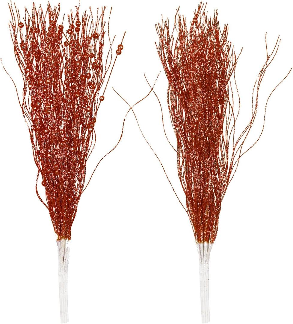 SLK 16-Pack Artificial Glitter Berry Stem Ornaments, Christmas Decorative Glittery Twigs, Picks, Branches for Tree, Wreath, Small Vase, Party (Red)