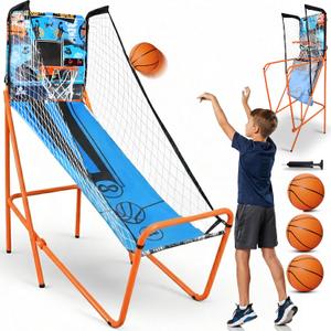 SereneLife Dual Shot Basketball Arcade Game with Electronic Scorer, 8 Game Modes, Indoor Outdoor 2 Player Basketball Shooting Game, Foldable Arcade Set with 5 Balls and Pump, One Size