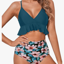Tempt Me Women Two Piece Swimsuits High Waisted Bikini Set Ruffle Flounce Tummy Control Bottoms Bathing Suit, L