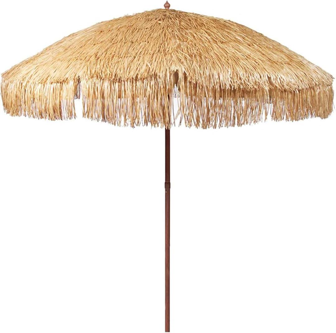 Hula Thatched Tiki Umbrella Tropical Palapa Raffia Tiki Hut Hawaiian Patio Umbrella with Fringe Boho Parasol 6' 8' & 9' Options