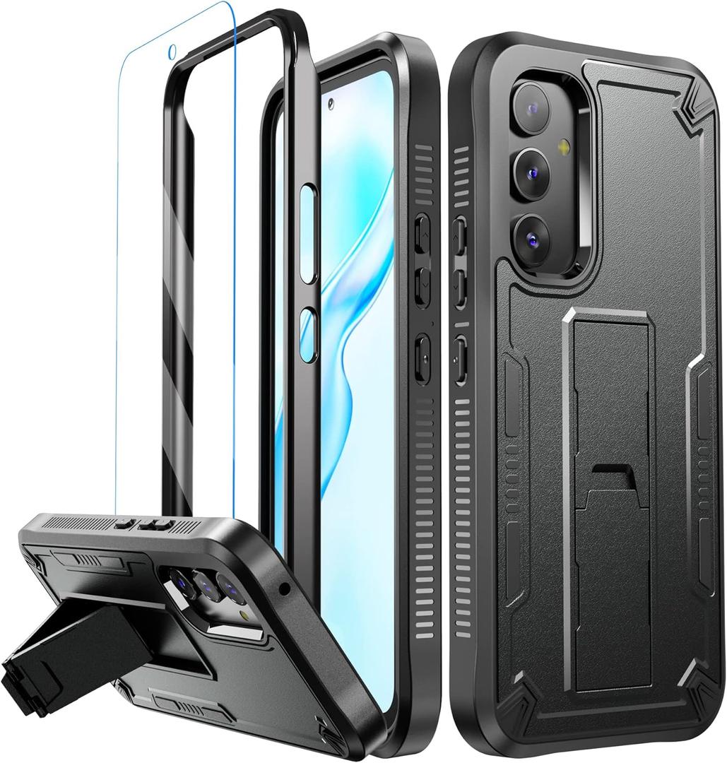 URBANITE for Samsung Galaxy A54 Case, Military Grade Rugged Shockproof Protective Cover with Screen Protector and Kickstand (Black)