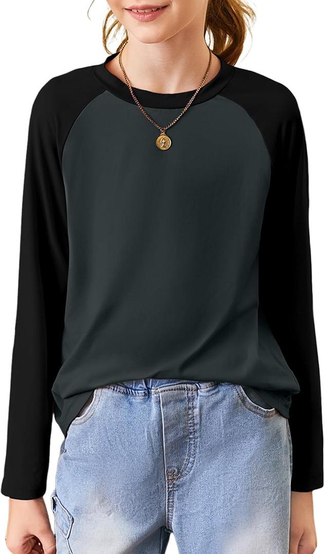 blibean Tween Girls Color Blocked Long Sleeve T-Shirt Size 6-15 Years (XL)