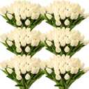 Janinka 100pcs Artificial Tulip Flowers Fake PU Tulips Faux Latex Bouquet Flower Centerpieces Arrangement Floral for Mother Day Wedding Spring Decorations (Milk White)