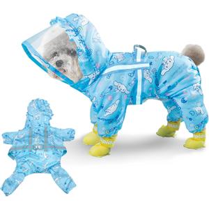 Waterproof Dog Raincoat, Adjustable 4-Legged Dog Rain Jacket with Hood and Leash Hole Reflective Lightweight Outdoor Rain Poncho Gear for Dogs Suitable for Small and Medium Dogs(Blue,Large) (Bule)