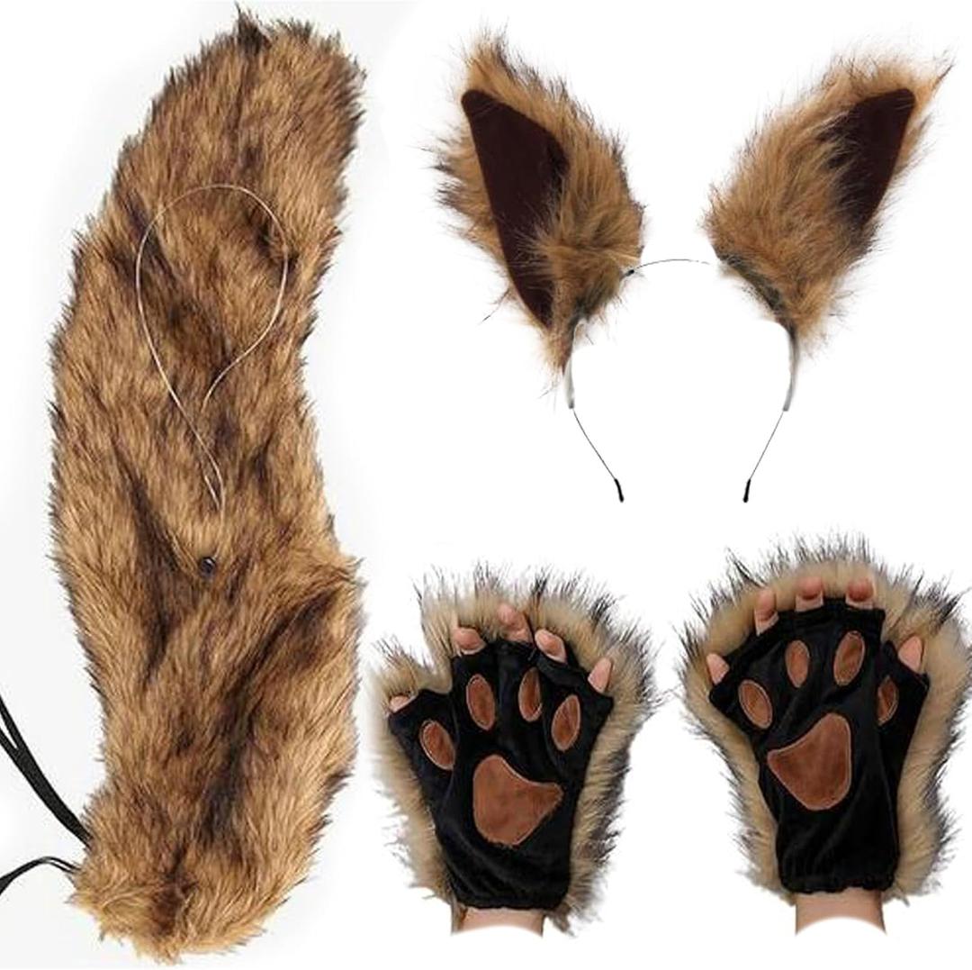 YXCFEWD Costume Chipmunk ears brown big paws Chipmunk tail cosplay party Halloween party costume set