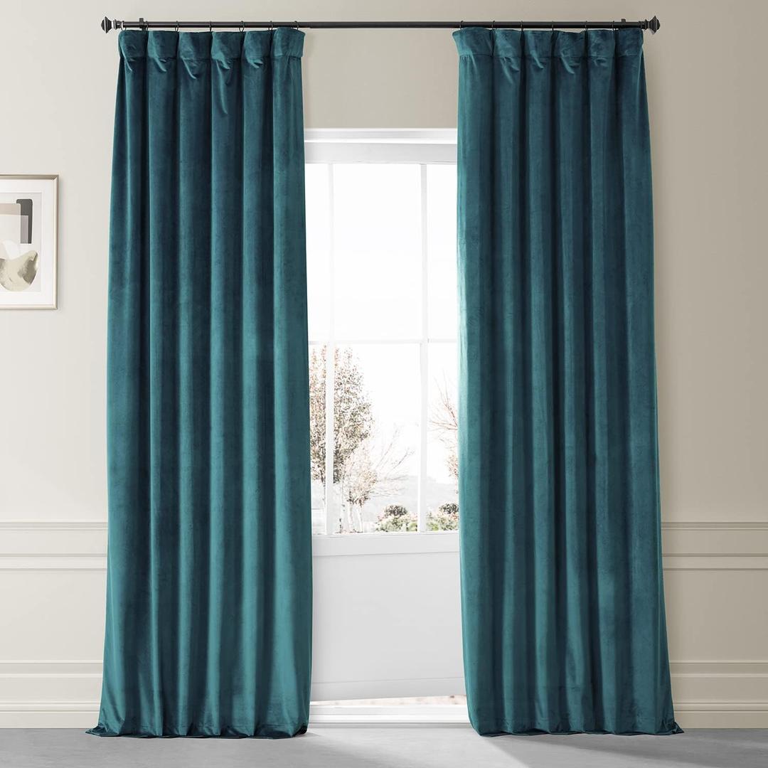 HPD HALF PRICE DRAPES Signature Plush Velvet Blackout Curtains for Bedroom (1 Panel), 50W X 96L Hotel Black Out Curtains for Living Room, Thermal Insulated Blackout Curtains, Sea Garden Teal