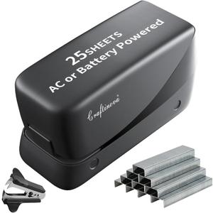 Electric Stapler, 25 Sheet Automatic Stapler, Include 2000 Staples and 1 Staple Remover, Jam Free, Professional and Home OfficeBattery not IncludedAC or Battery Powered (Black)