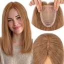 Elailite Human Hair Toppers for Women Real Human Hair Thinning Thin 9 * 12CM Silk Base Clip in Remy Hairpieces Hand-Tied 16 Inch Light Brown