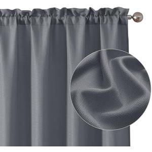 Chyhomenyc Dark Grey Curtains 45 Inch Length 2 Panels, Faux Linen Textured Semi Sheer Light Filtering Soft Airy Rod Pocket Window Treatment Drapes for Living Room Bedroom, Each 30" Wx45 L