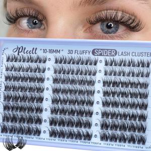 Spider Lash Clusters Wispy Eyelash Clusters 10-16MM 5D DIY Lashes Clusters D-Curl Natural Cluster Eyelash Extensions Fluffy Individual Lashes with Thin&Clear Band Easy Apply for Beginners by Pleell