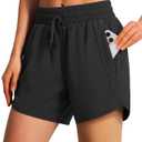Ksmien Women's 5" Athletic Running Shorts Quick Dry Lightweight Workout Gym Shorts with Zipper Pockets UPF 50+, Medium
