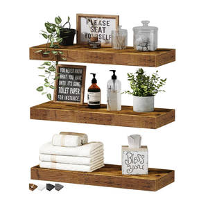 QEEIG Floating Shelves for Wall Bathroom Shelf Bedroom Kitchen Living Room Hanging Book Shelves Small Farmhouse Decor 16 inch Set of 3, Rustic Brown (015-BN3)