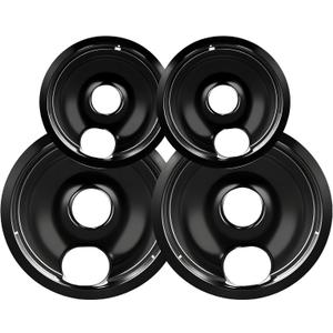 Electric Stove Drip Pans, Replacement Chrome Drip Pans for Electric Stove Compatible with Most Plug-in Electric Ranges include Black 2 * 6in and 2 * 8in (Set of 4 Burner Drip Pan)