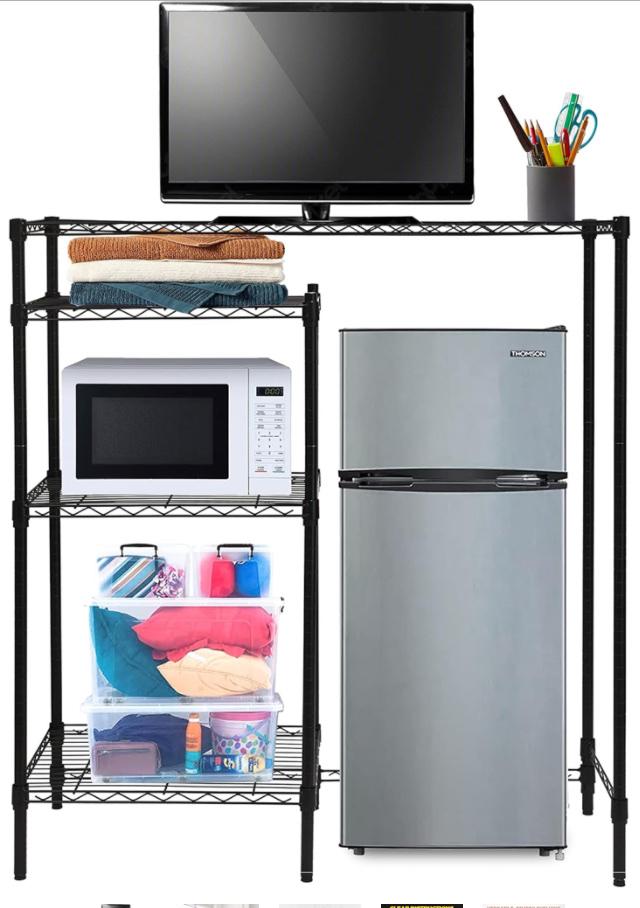 GlossyEnd Adjustable Dorm Wire Shelf, Dorm Organizing Wire Shelves, Dorm TV Wire Shelf, Metal Wire Shelf Versatile Storage and Organization Solution, Black