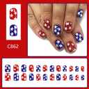 Independence Day Press On Nails Short Square Fake Nails 4th Of July With Star Design Full Cover Artificial Acrylic Nails Glossy Red Glue On Nails Blue Stick On Nails For Women 24pcs