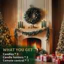 Honoson 3 Sets Christmas Tree Flameless Taper Candles with Remote Timer 10" LED Candles Battery Operated Green Candlesticks with 3D Flickering Flame for Holiday Window Fireplace Decor(Gold Base)