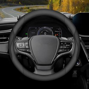 Steering Wheel Cover Universal Standard Size 14.5-15 inch, Non-Folding Packaging, Microfiber Leather, Anti-Slip, Soft Grip, Sporty Design, Fits for Cars SUVs Trucks, Black