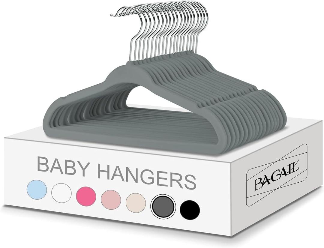 BAGAIL 50 Pack Kids Velvet Hangers 11 Inches Children's Clothes Hangers Non-Slip Baby Hangers for Infant/Toddler (Grey) (Gray)