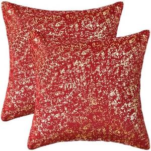 AVOIN colorlife Gold Foil Velvet Throw Pillow Covers 18 x 18 Inch, Red Luxury Accent Cushion Case Glitter Decoration for Home Sofa Couch Set of 2 Pack of 2