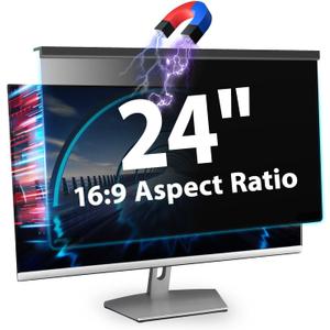 Magnetic Computer Privacy Screen 24 Inch, Aesthetic 9H Hardness Hanging Privacy Screen for Computer Monitor with Anti-Blue Light Coating, Removable Magnetic Monitor Privacy Screen