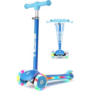 KORIMEFA Scooter for Kids Ages 3-8 with Light-Up Wheels & Deck, 3-Wheel Toddler Scooter with Adjustable Height, Anti-Slip Deck, Lean-to-Steer