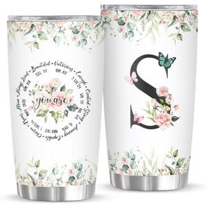Personalized Initial S Tumbler 20oz, Monogrammed Gift for Women Birthday Mothers Day Religious Gift, Personalized Christian Gift for Women Initial Coffee Mug