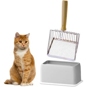 2025 Latest 5-In-1 Cat Litter Scooper with Holder, Metal Cat Litter Scoop Deep Shovel Kitty Poop Scooper Stand for Litter Box, Fast Sifting Kitty Poop Scooper Caddy Poop Scooper Stand (Multicolor-B)