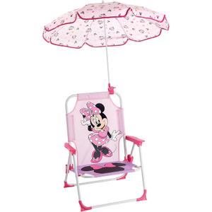 Disney Minnie Mouse Kids Beach Chair with Umbrella,Foldable Portable Toddler Chair with Armrests, Locking Mechanism & Sun Shade, 12 inches x 14.75 inches x 19 inches