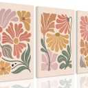 TBKHUDBI Boho Flower Canvas Wall Art Abstract Floral Pictures Prints Set of 3 Minimalist Botanical Painting Poster Flower Market Aesthetic Wall Decor for Living room Bedroom 16"x24" Framed