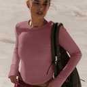 LASLULU Womens Long Sleeve Workout Tops Crop Tops Crew Neck Ribbed Slim Fitted Breathable Running Yoga Going Out T-Shirts (S)
