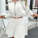 Fisoew Womens 2 Piece Outfits Skirts Sets Quarter Zip Cropped Sweatshirts Casual Mini Skorts Workout Lounge Wear Sweatsuits (White) Medium 